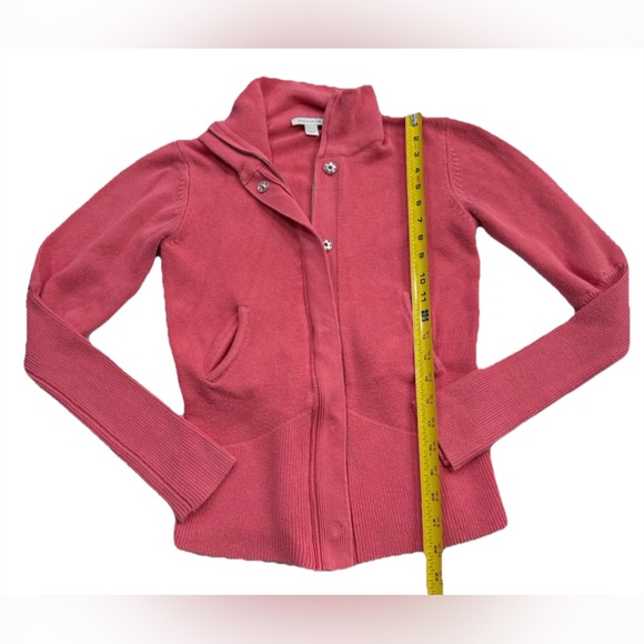 Boston Proper Women’s Pink Zip Up Sweater Size S Cotton Cashmere Blend Ribbed - Picture 4 of 7